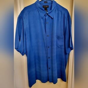 Crazy Horse 100% Silk Blue Button Down Shirt Big and Tall Size XXL